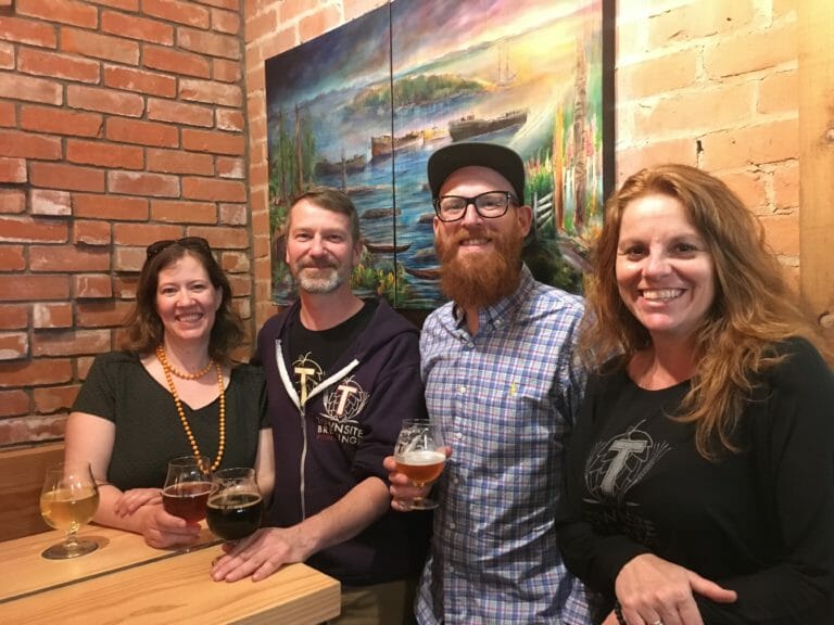 Townsite Brewing co-owners (from left) Chloe Smith, Ulrich Herl, Cedric Dauchot and Michelle Zutz on opening night of thier new tasting room and Economusee.