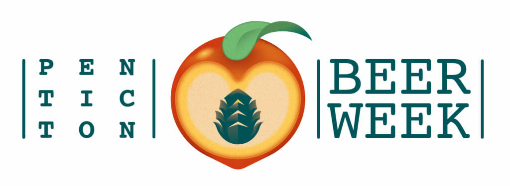 Penticton Beer Week logo design, with a peach and a hop as its pit