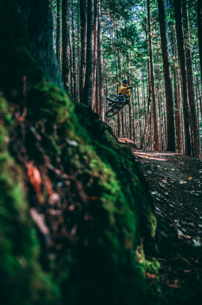 image of mountain biker on trail in Terrace, BC on Northern BC Ale Trail