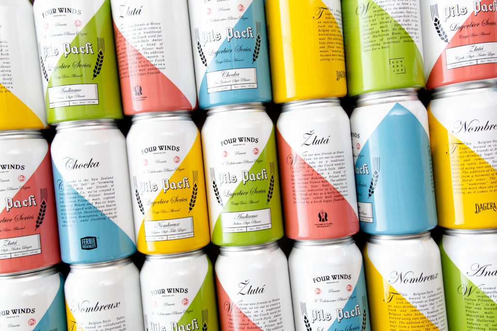 stacked multicolour cans of Four Winds spring beers collaboration pack release