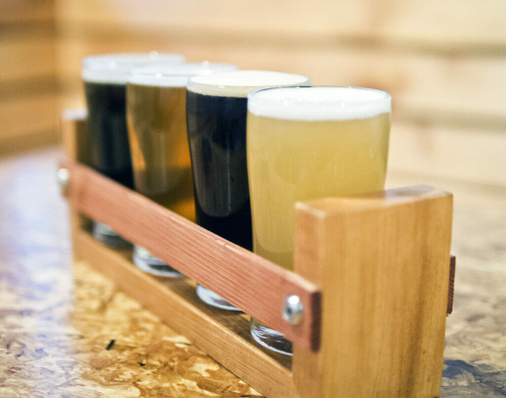 A flight at Red Collar Brewing in Kamloops on the BC Ale Trail