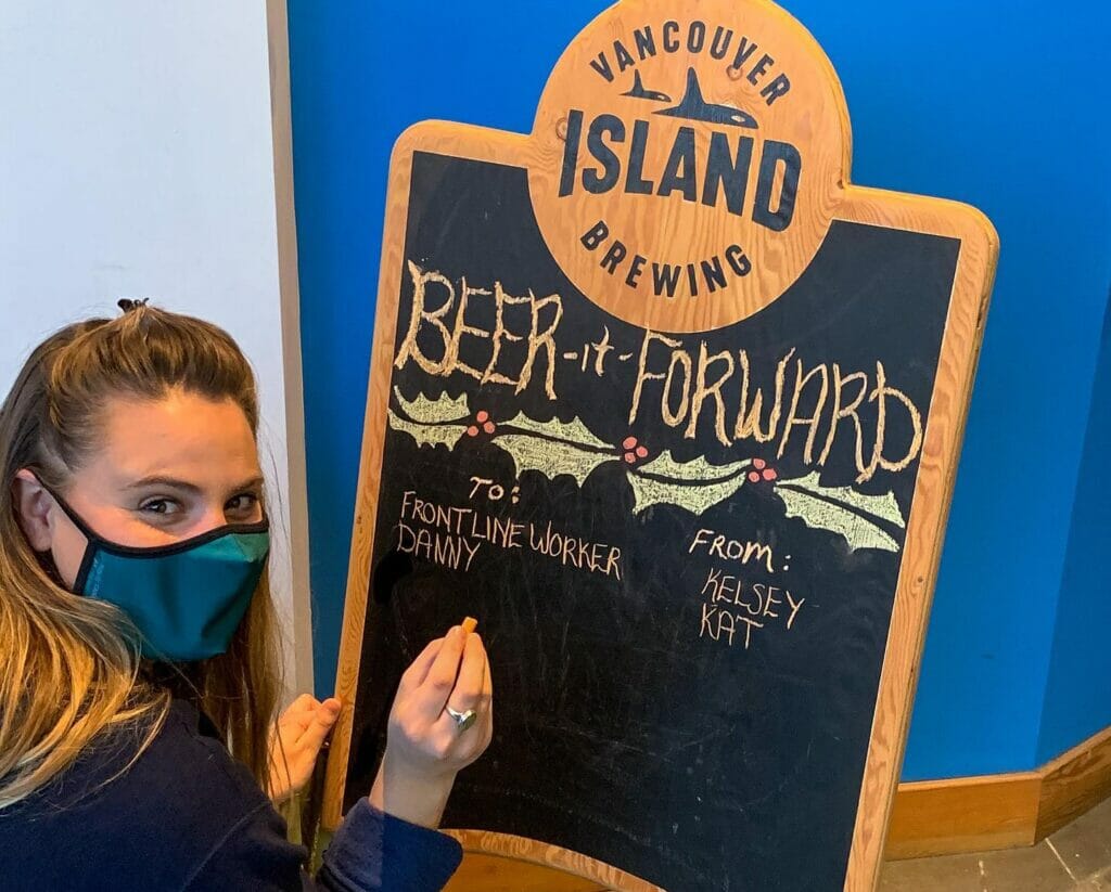 Beer it forward board at Vancouver Island Brewing; craft beer gift guide