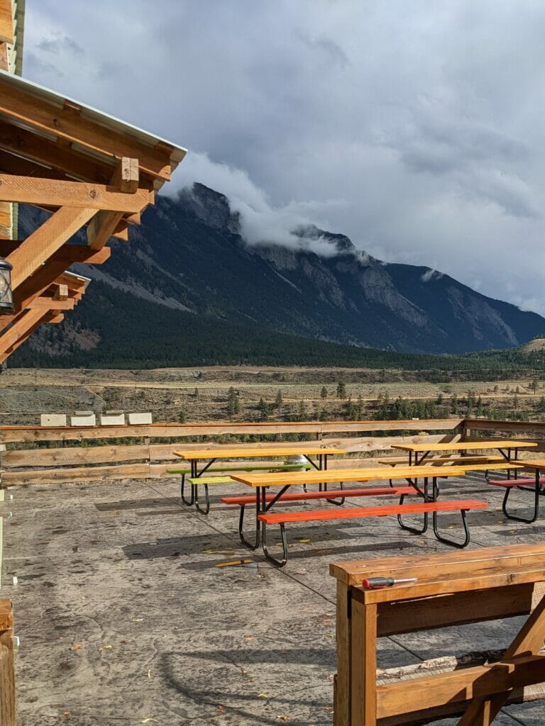 Outdoor patio and view at Lillooet Brewing