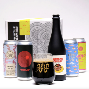 A selection of beers and glassware - Whistle Buoy's 2022 Gift Box