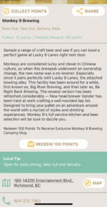 A screenshot of Monkey 9 Brewing's page on the BC Ale Trail App