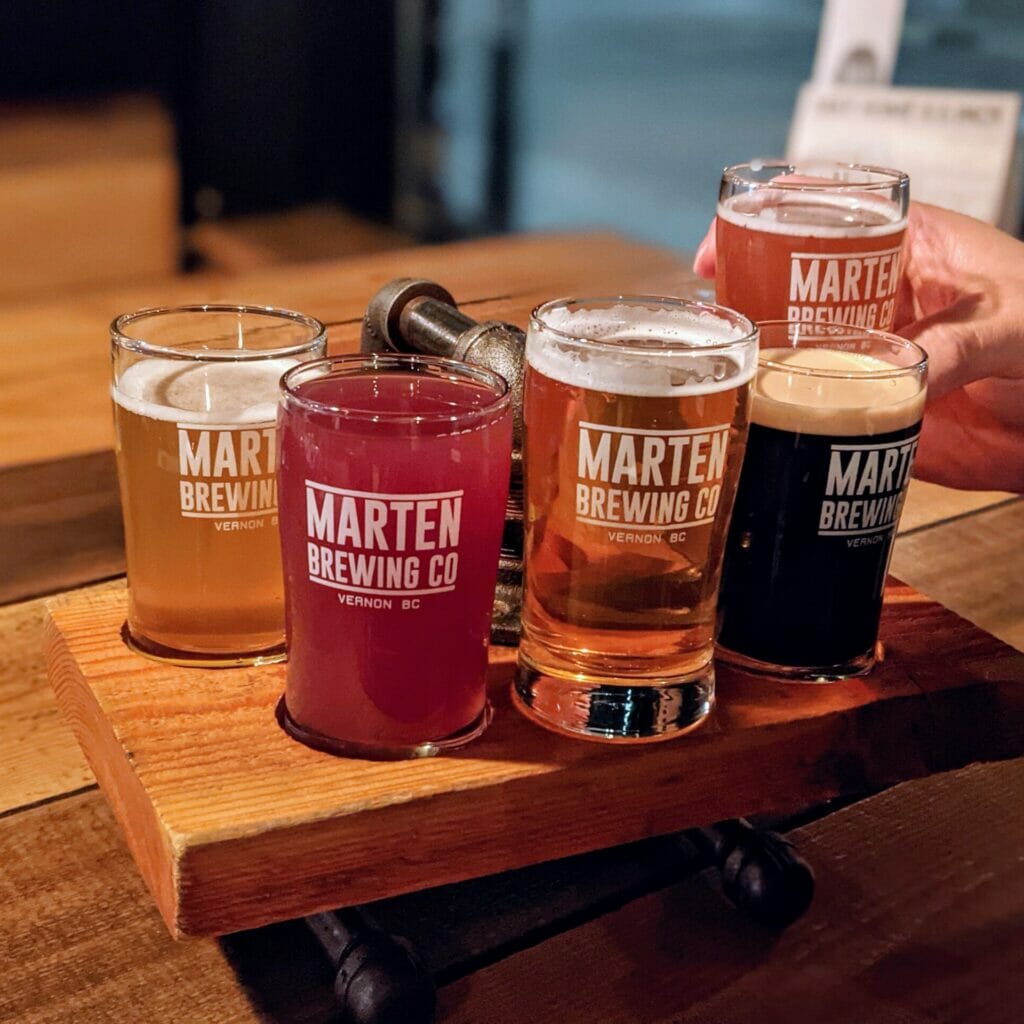 A colourful flight of beer at Marten Brewing in Vernon