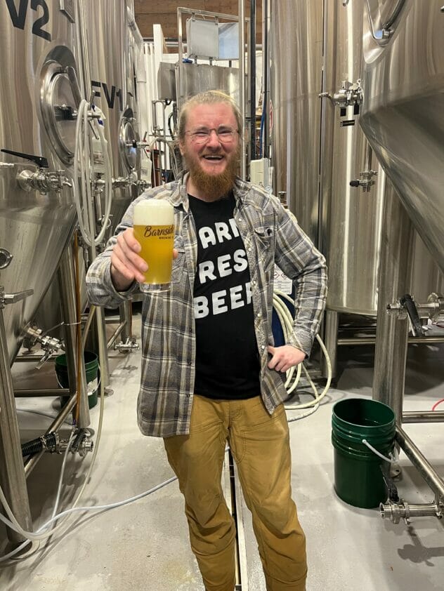 Justin Larter testing a young Lager that is not yet clarified at Barnside Brewing